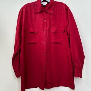 100% Silk K. Arnold Blouse Cranberry Holiday Red Button Down Women’s Blouse Long